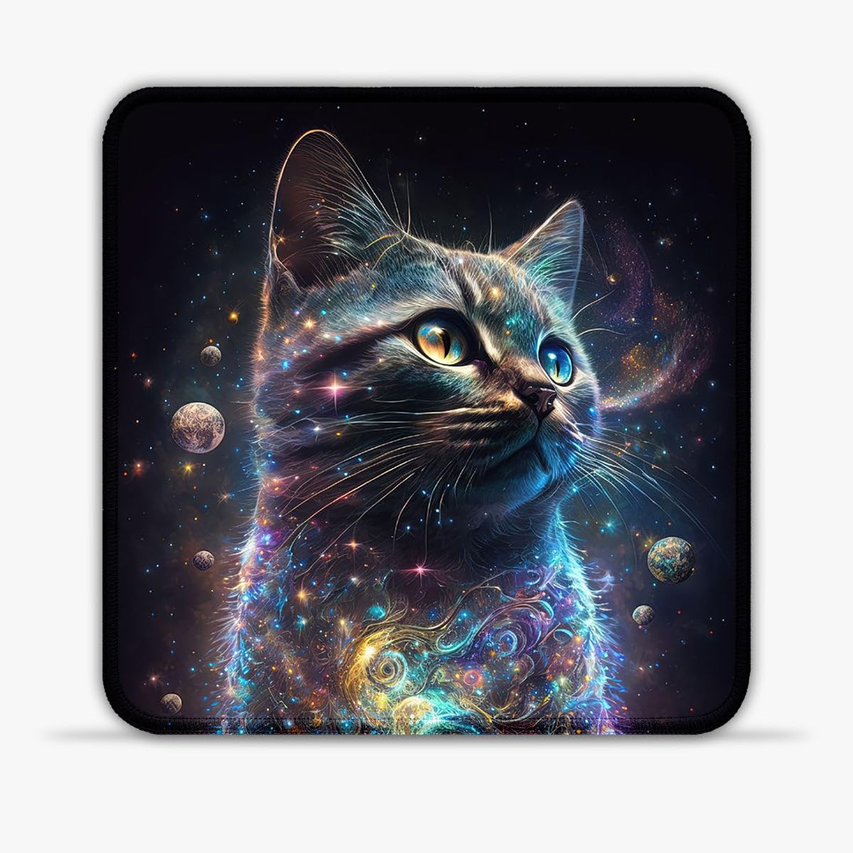 LJSPTU Alfombrilla de ratón para juegos, diseño abstracto de gato, 20 x 20 cm, alfombrilla de ratón de tela con costuras antideshilachado y base de goma para control de precisión para ratones