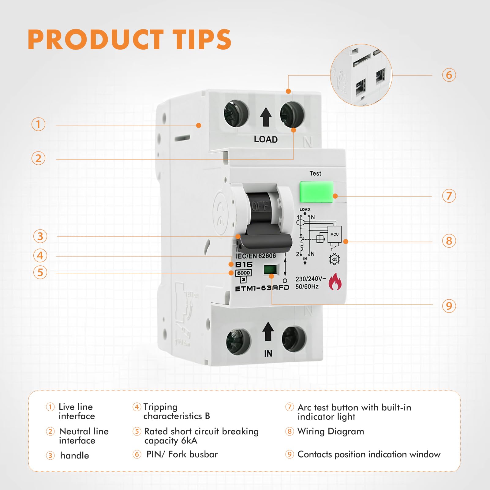 Jadeshay AFDD Protector Arco Electrico,16A 1P+N Detector de Fallos de Arco Interruptor AFDD con Protección contra Arco, Sobrecarga y Cortocircuito