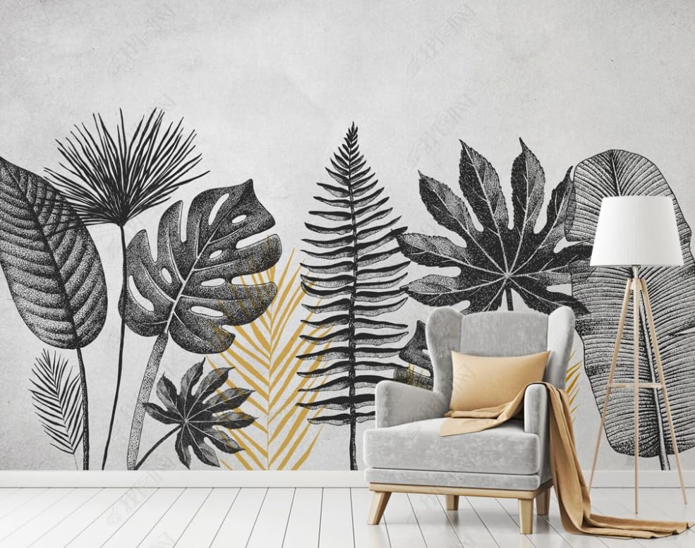 Papier peint feuille de bananier noir pour salon et chambre