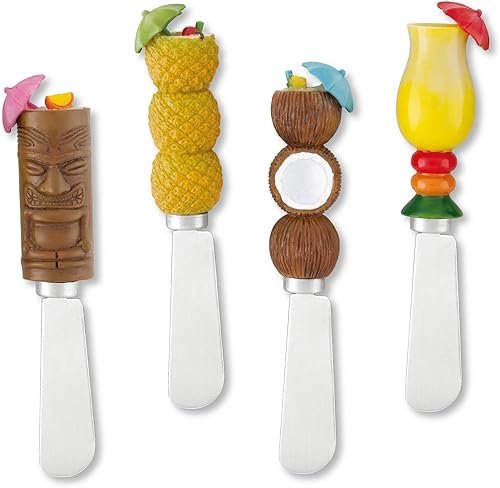 Supreme Housewares Cuchillos esparcidores de queso y mantequilla, decoración de vino, mango de resina pintado a mano de 4 piezas con hoja de acero