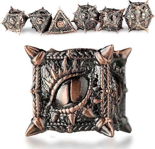 Vista 33 de Surpass DND - Juego de dados de metal para Calabozos y Dragones, juego de dados negros de metal con boca grande (negro y rojo)