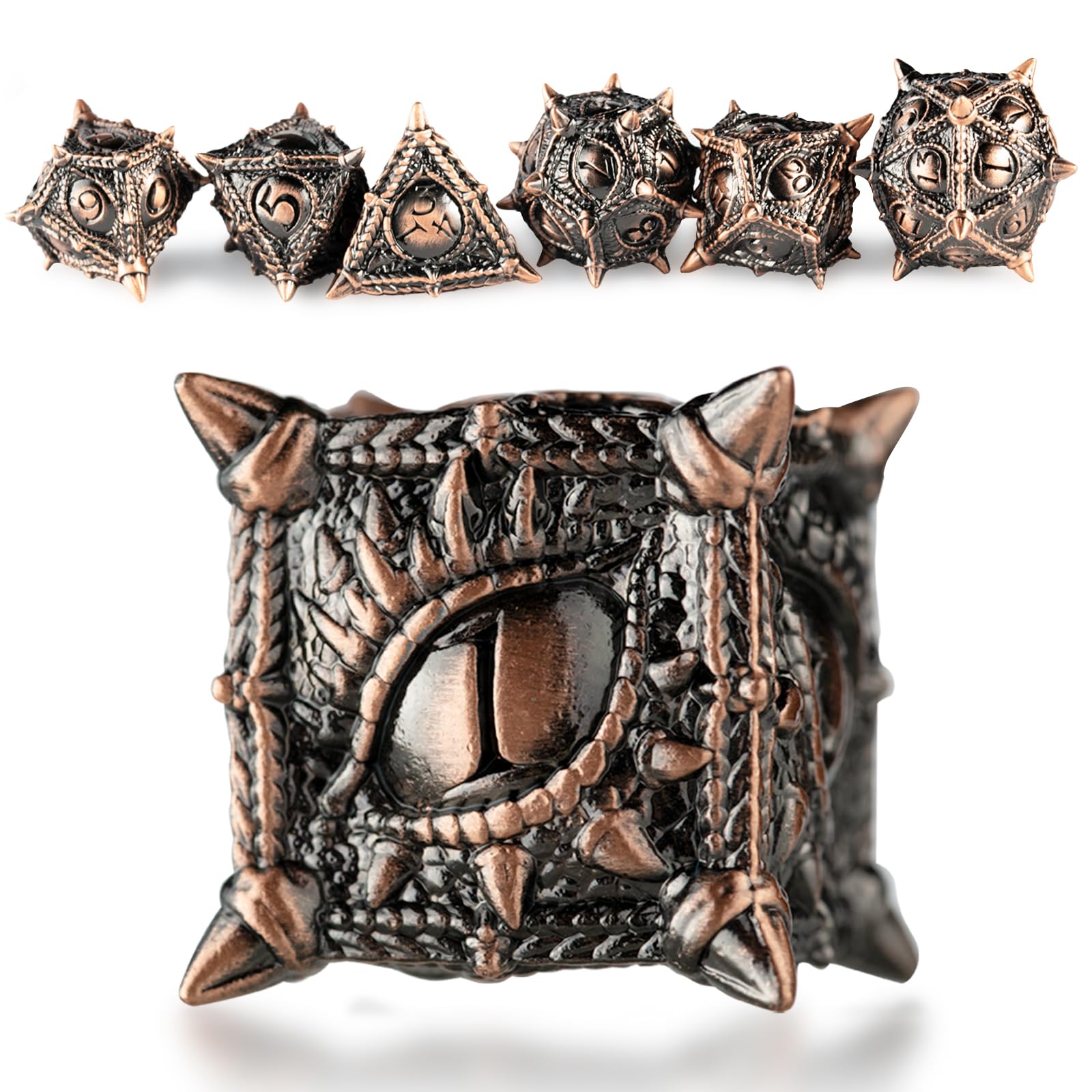 Surpass Metal DND Dice Set - Polyhedral Dragon Eye Dice for Dungeons and Dragons, RPG, Role Playing Games, Pathfinder (Red Copper)