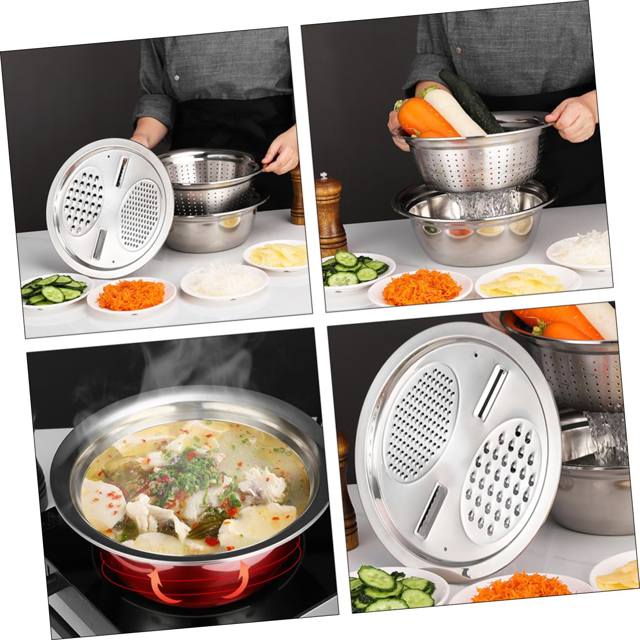 Ciieeo Trimmer Multiuso Bacinella in Acciaio Inox Resistente Grattugia da Cucina Bacinella per Cucinare Utensili per Preparazione Cibi