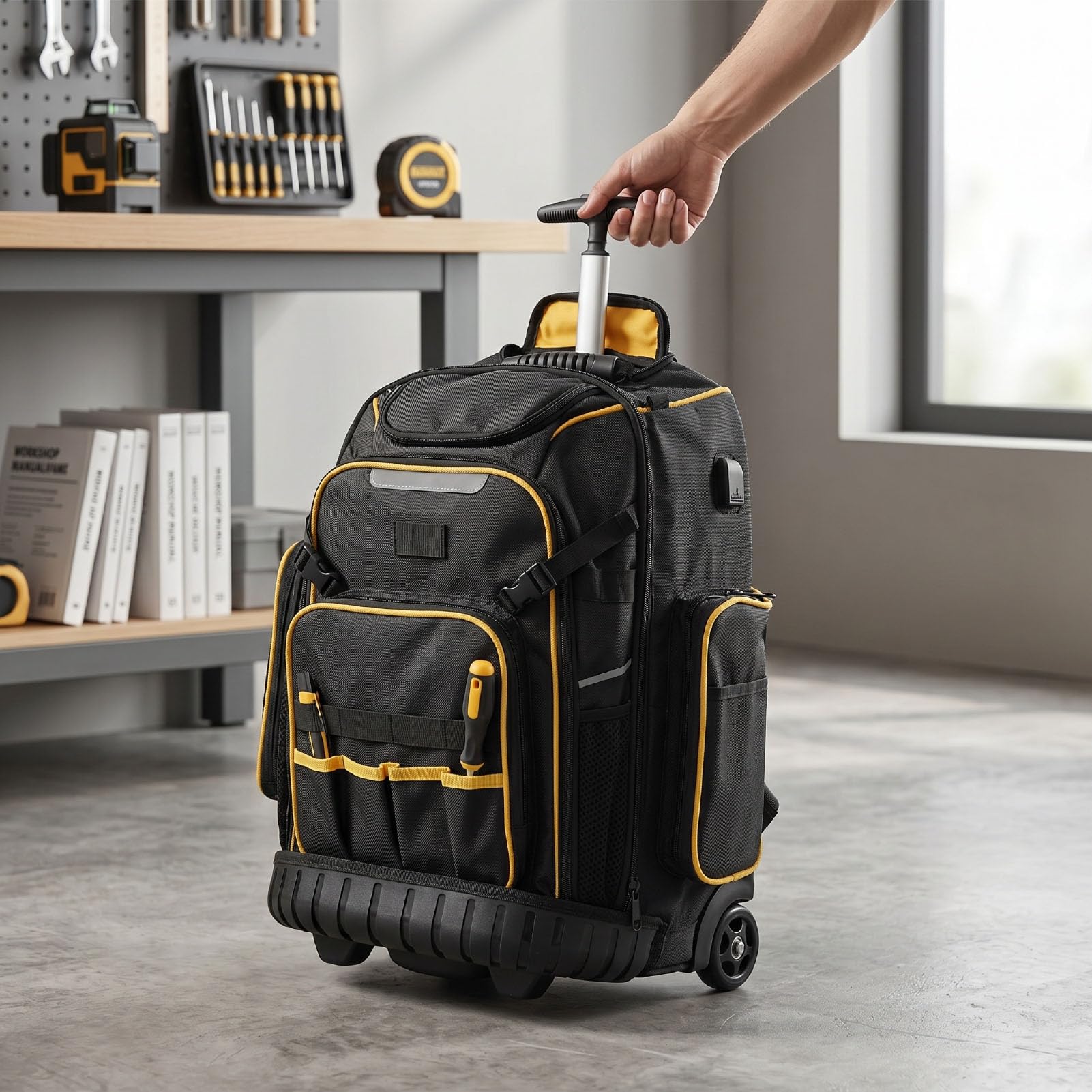 Mochila con Ruedas para Herramientas, Resistente, con Ruedas, para Electricistas y Fontaneros, Resistente Al Agua, 15 X 13 X 22,5 Pulgadas