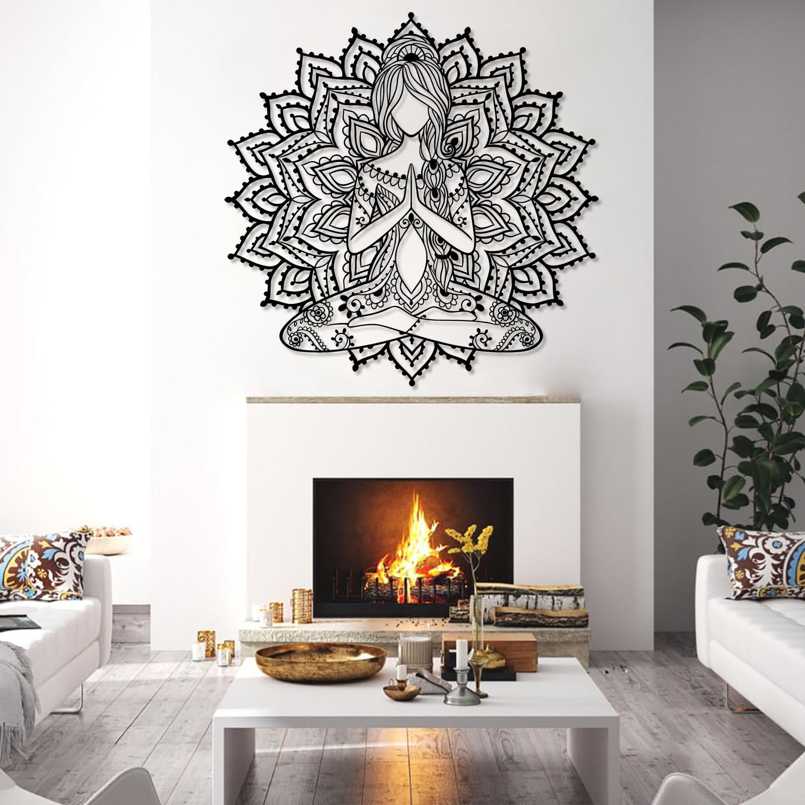 Wandtattoo Lotus & Mandala – 77 X 123 Cm, Schwarz, Selbstklebend Für Schlafzimmer & Wohnzimmer