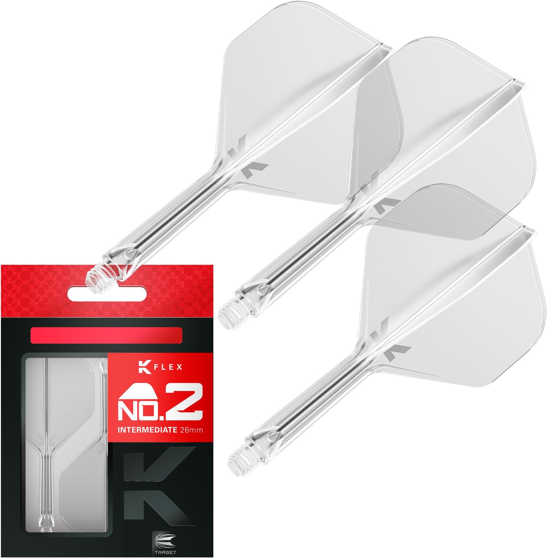 TARGET Darts K Flex Integrated Dart Flight And Shaft, No.2 Clear (Intermediate) | Pack Of 3 K-Flex - No 2, Precision Moulded 2-In-1 Dart Flights And Dart Stem | Professional Dart Accessories