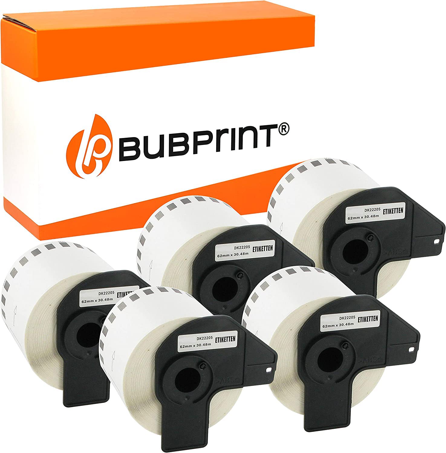 5 Rotoli Etichette Compatibili Brother DK-22205 - Bianco, 62 Mm X 30.48 M, Per P-Touch QL Series - Foto 4