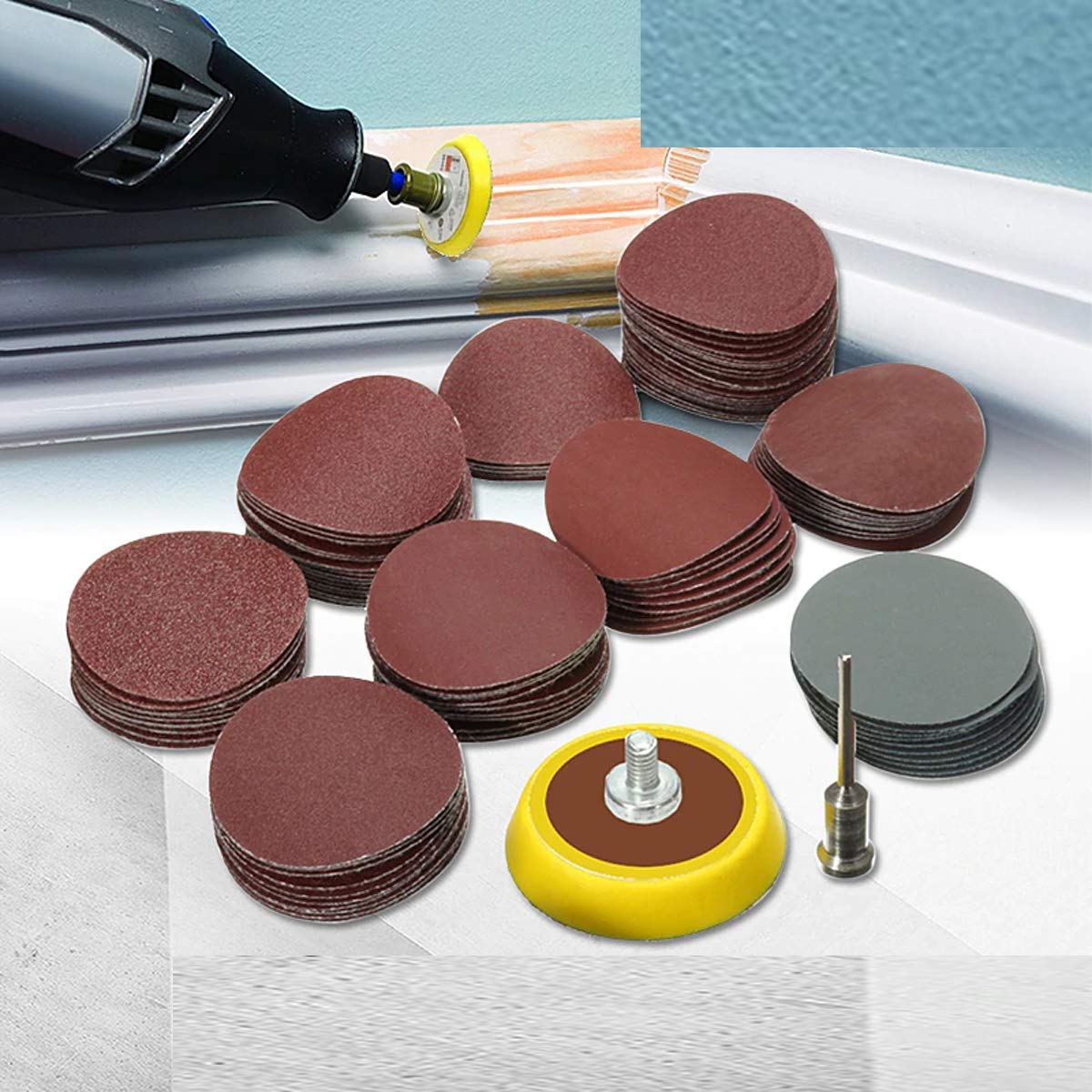 DIY Crafts Pack of 100 Pcs, Combo Kit, Silver Brawn & Hook & Loop, Industrial 1" inch Sandpaper Grit 60/80/100/120/240, 1"inch Backer Plate 1(Pack of 100 Pcs, Combo Kit, Silver Brawn & Hook & Loop) 2