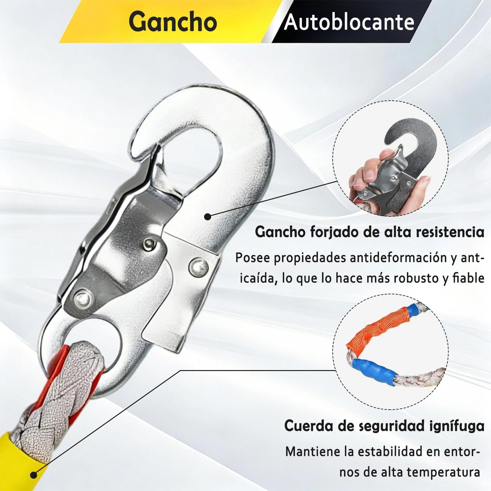 Dispositivo Anticaidas Retráctil 3-20m, Arnes Linea de Vida Retractil Tejado con Función de Bloqueo Automático, 150kg Arnes de Seguridad Anticaidas para Trabajos en Altura(Amarillo,10m)