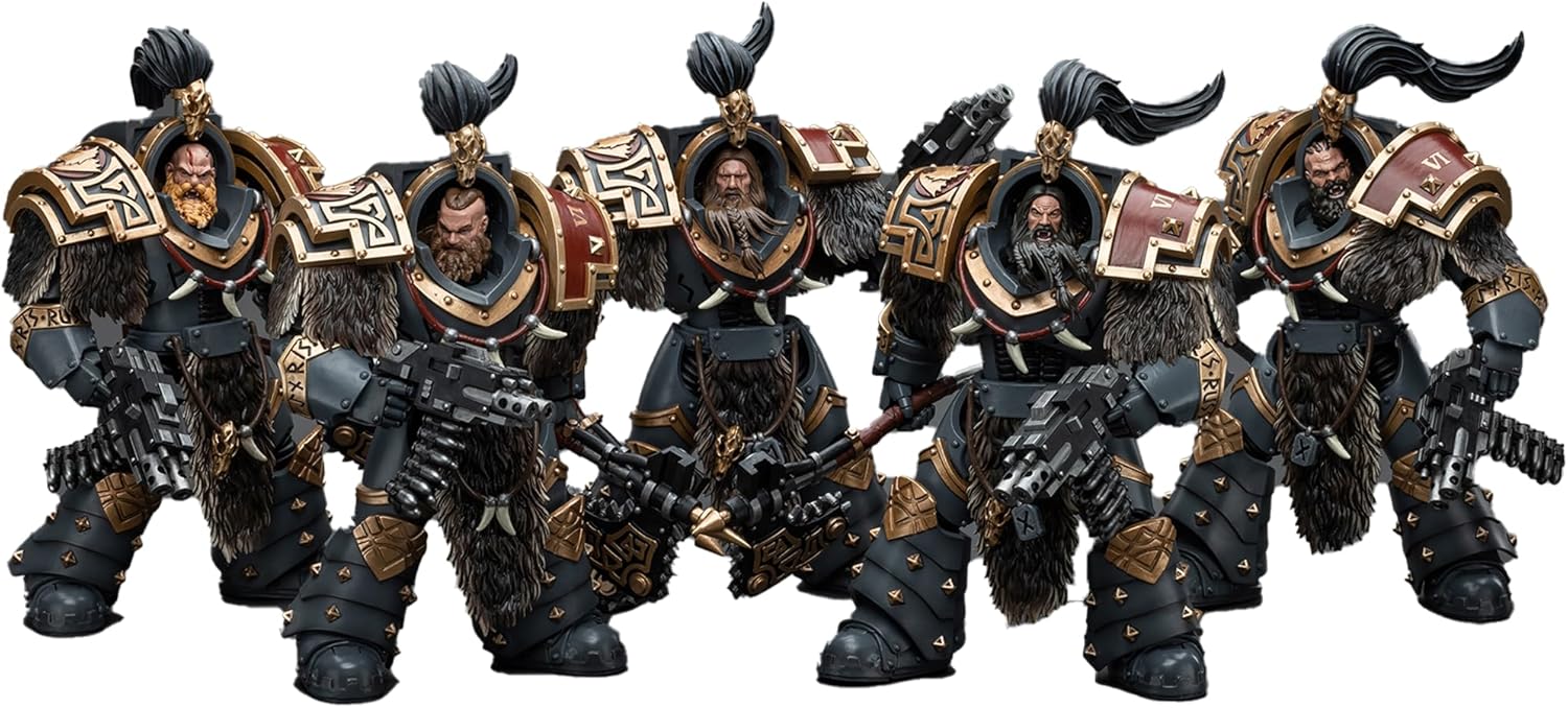 JOYTOY 1/18 Warhammer Space Wolves Varagyr Wolf Guard Squad Terminator 1-4 and Thegn 5PCS Collection Model 5.59 inch Birthday Gift
