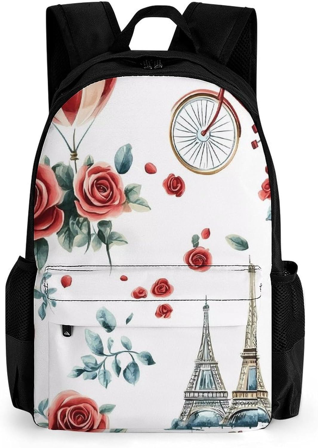 Eiffel Tower Paris Flowers Bicycle Laptop Backpack for Men Women Fashion Computer Bag Business Travel Daypack
