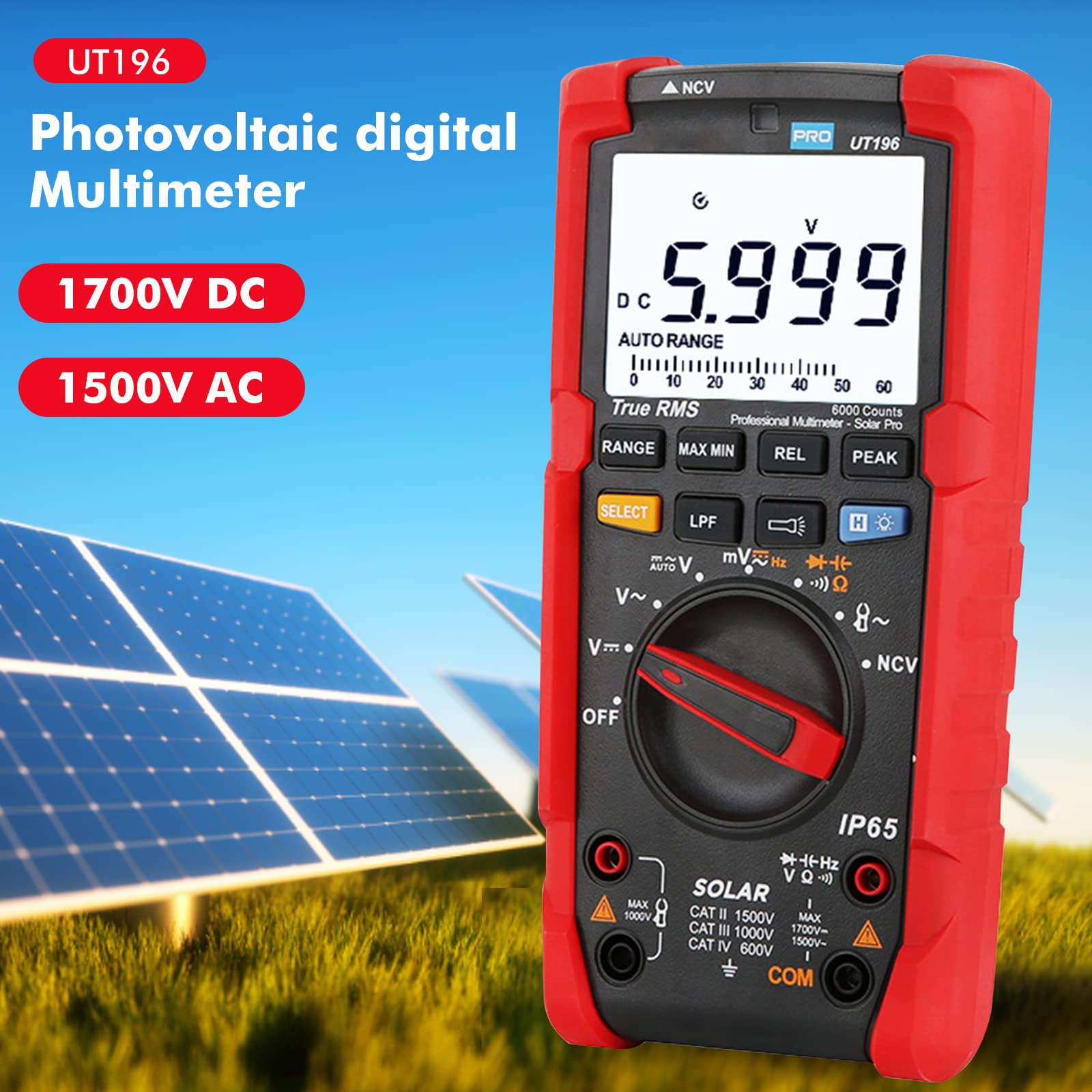 DEWIN Multimetro Digitale,Multimetro Digitale Fotovoltaico Tester Digitale Tester Elettricista Professionale Vero RMS 1500 V AC DC Tester di frequenza di Resistenza alla Tensione