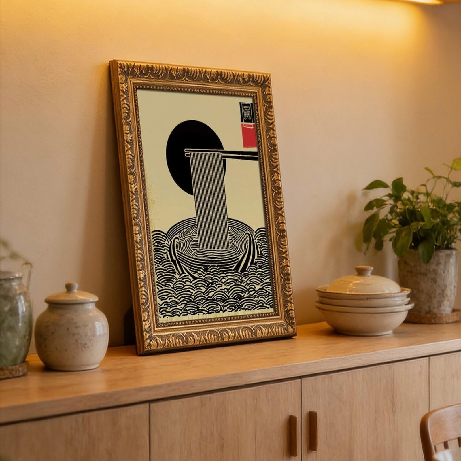 ELKPDOE Poster minimalista giapponese su tela, motivo: Ramen Noodle