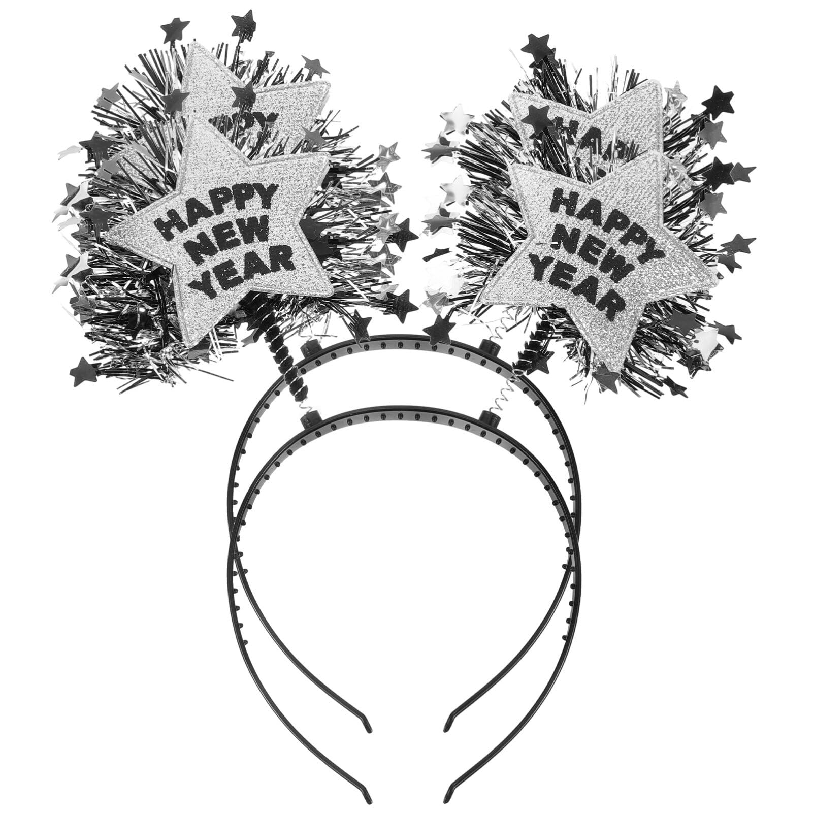 Beaupretty 2pcs Happy New Years Headband Star New Year Eve Party Headpieces Party Supplies Favors Silver