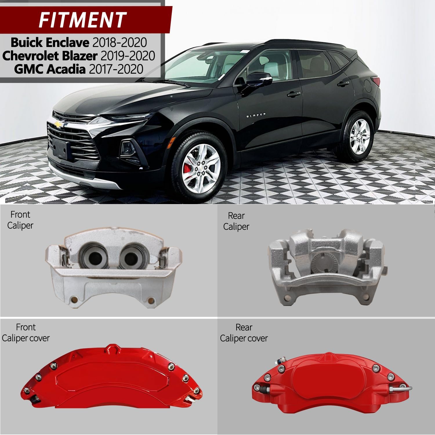 AOOA Racing Caliper Covers Red Brake Caliper Covers Fit for Chevrolet Blazer 2019-2020,GMC Acadia 2017-2020,and Buick Enclave 2018-2020（front and rear）