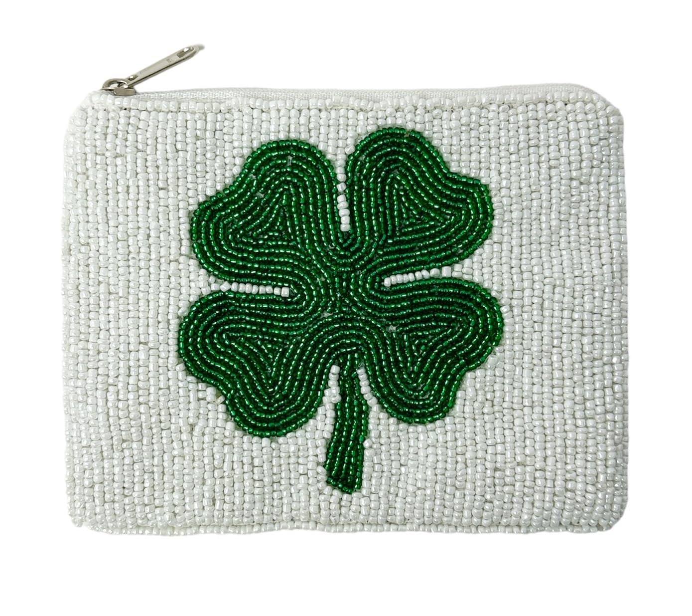 TWINE AND LOVE Four Leaf Clover Coin Purse, St. Patrick's Day Beaded Purse, Lucky Green Accessories, Coin Purse Pouch, Beaded Coin Purse, Irish Gifts,