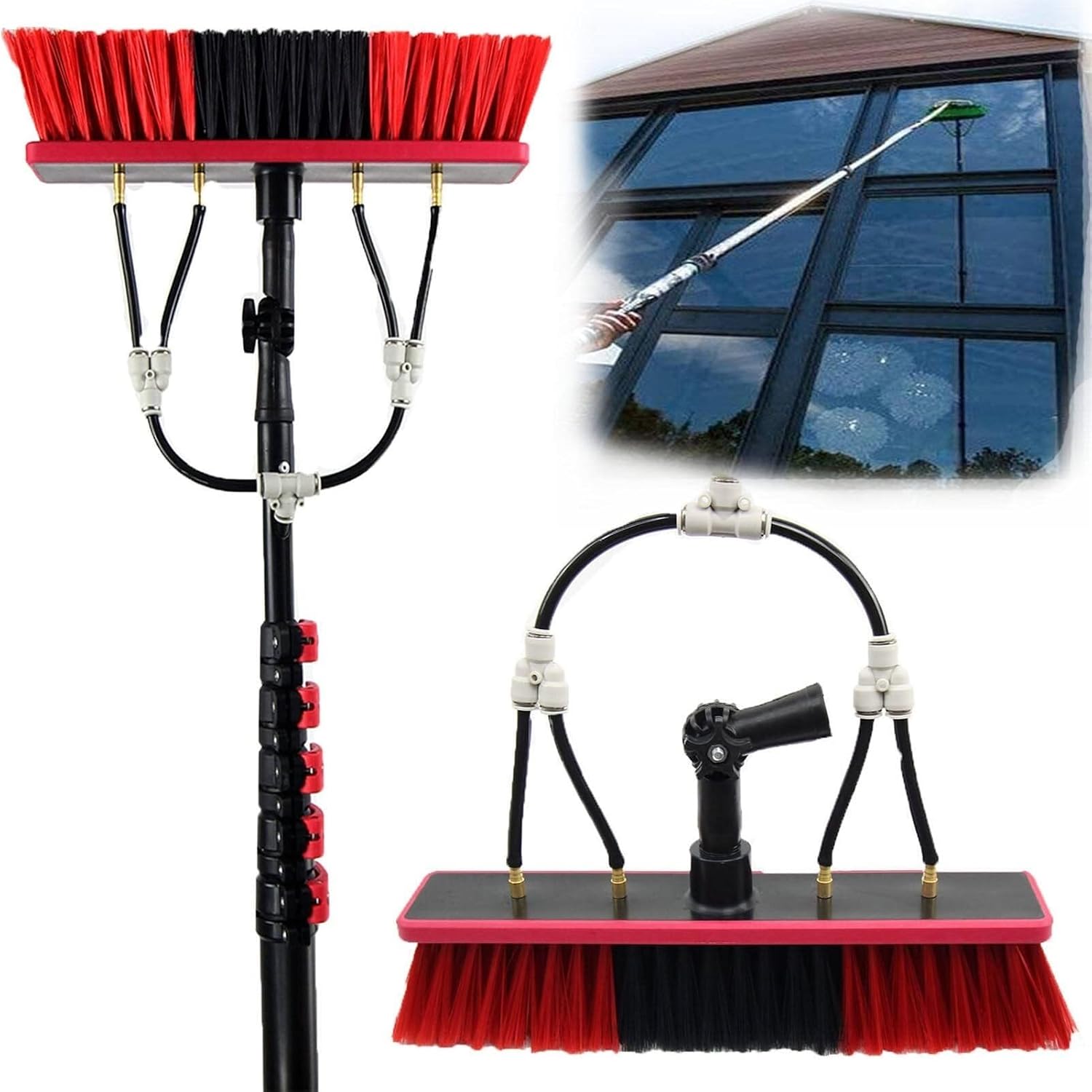 Telescopic Window Cleaning Brush (3-11m), Extendable Water Brush for Roofs & Solar Panel Cleaning, 10.80M/36FT - Versatile Telescopic Tool for Efficient Outdoor Cleaning