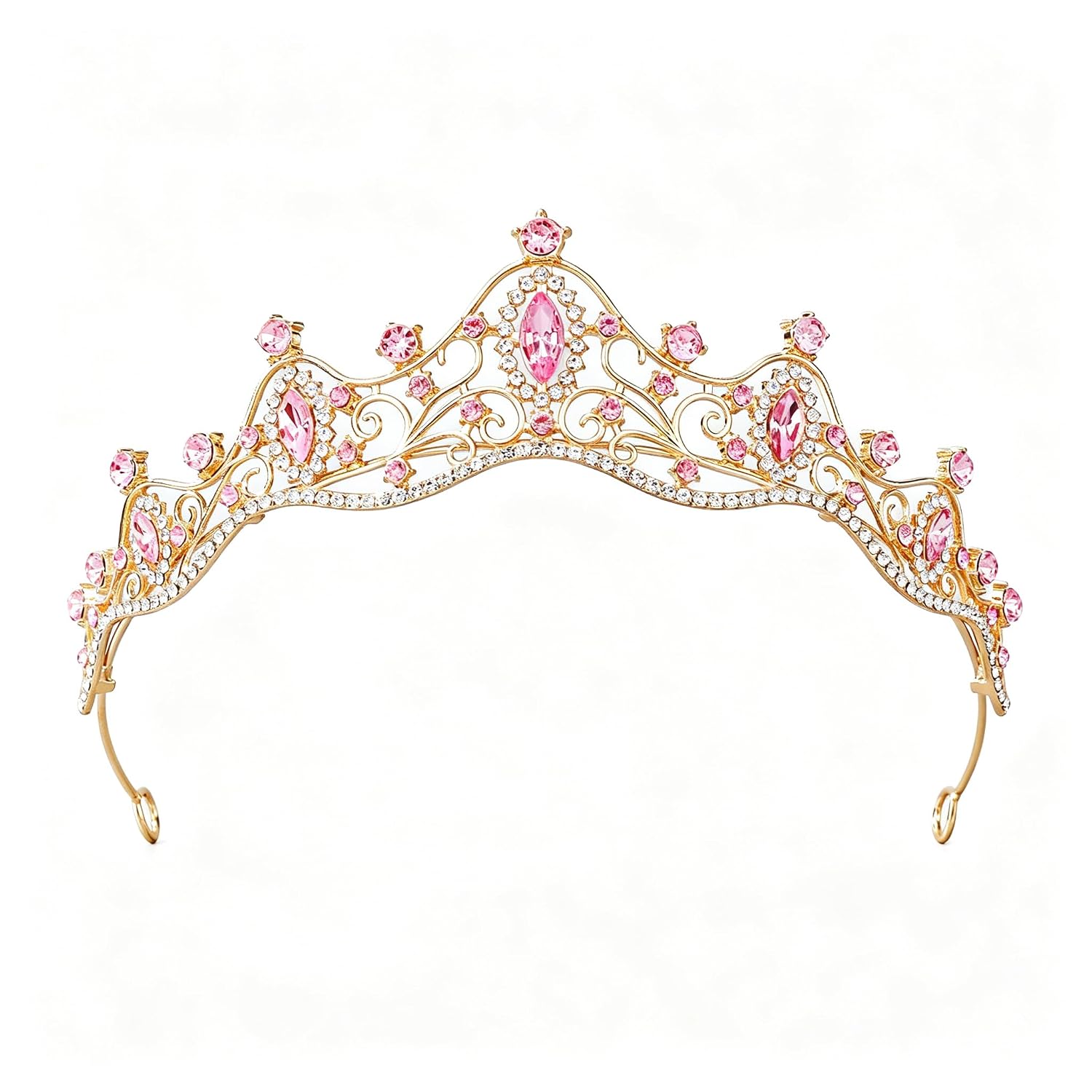 Pink Tiara Crown for Women, Crystal Queen Headpiece for Formal Events