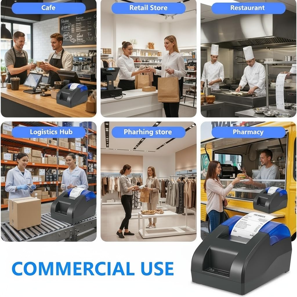 58MM Thermodrucker, Quittungs-Thermodrucker, 4-Rollen-Thermopapier, Restaurant-Küchendrucker, USB-Serie, Ethernet-Schnittstelle, geeignet für iOS/Windows/Linux