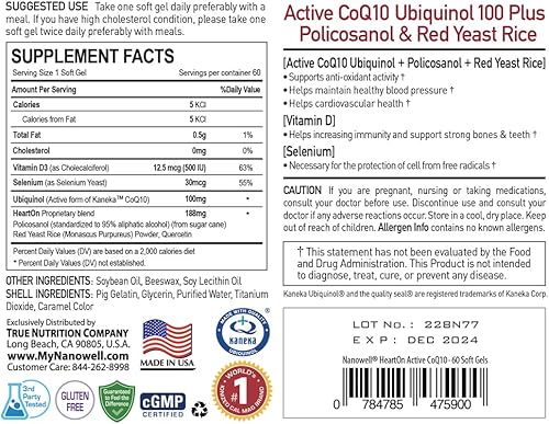Miniatura 6 de HeartOn Active CoQ10 Ubiquinol 100 Plus Suplemento de salud cardíaca  60 cápsulas blandas x 2 cajas durante 4 meses (120 unidades)