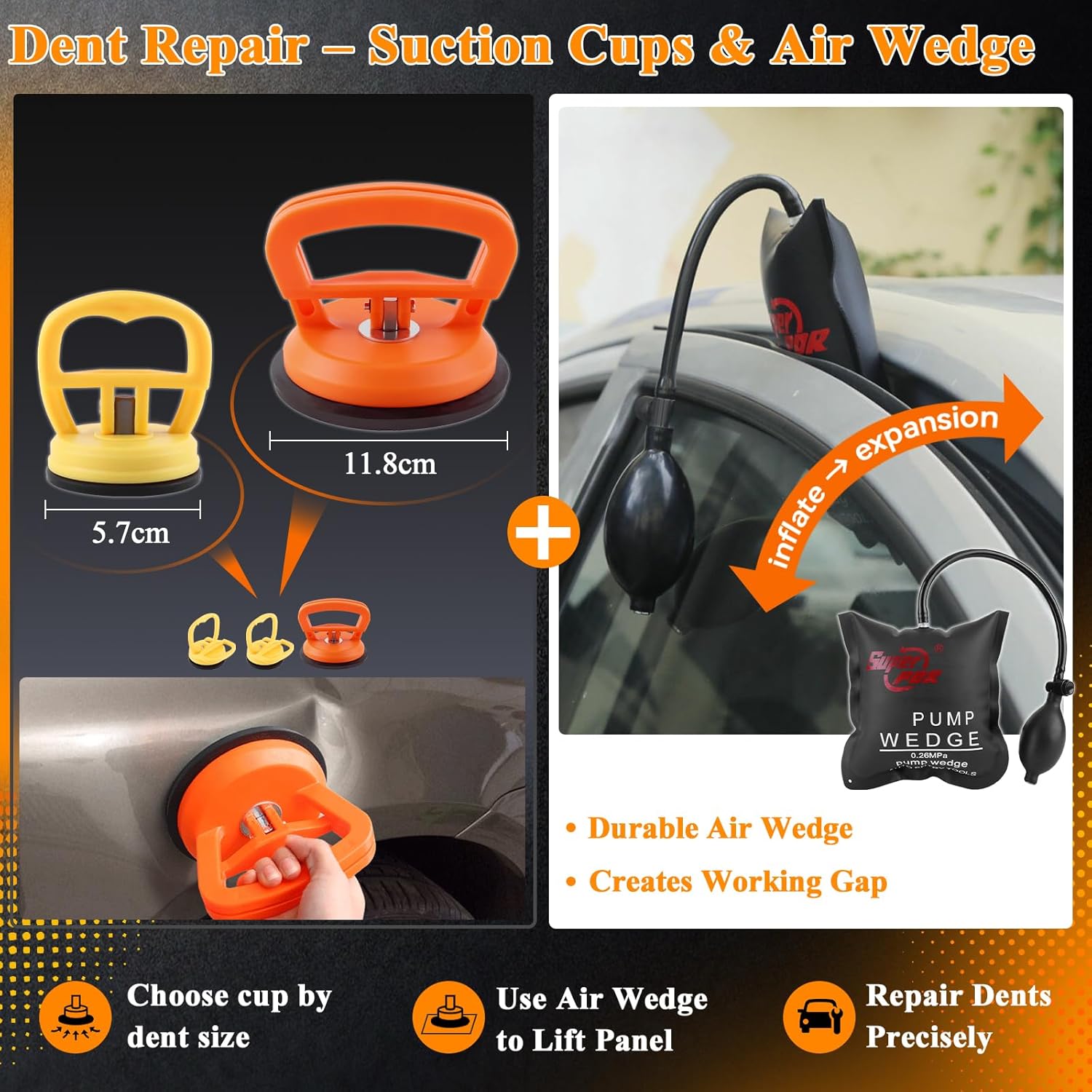 142PCS Paintless Dent Repair Kit – Car Dent Puller Kit with Sliver Dent Lifter, High Viscosity Hot Glue Stick & Trim Removal Tool Set, Professional Auto Body Dent Removal for Trucks or SUVs