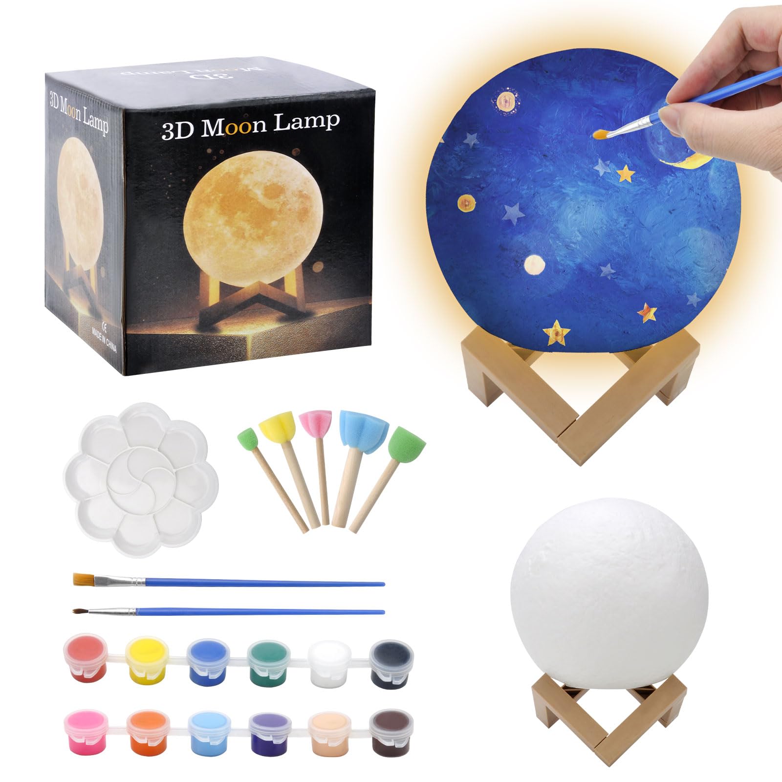 Schilderkit Maanlamp, 3D Nachtlampje Met Ruimtefiguren, Cadeau Speelgoed Meisje Jongen 6 7 8 9 10 Jaar, Creatieve Doe-Het-Zelf Hobby's voor Kinderen, Creatieve Knutselset 4-12 Jaar