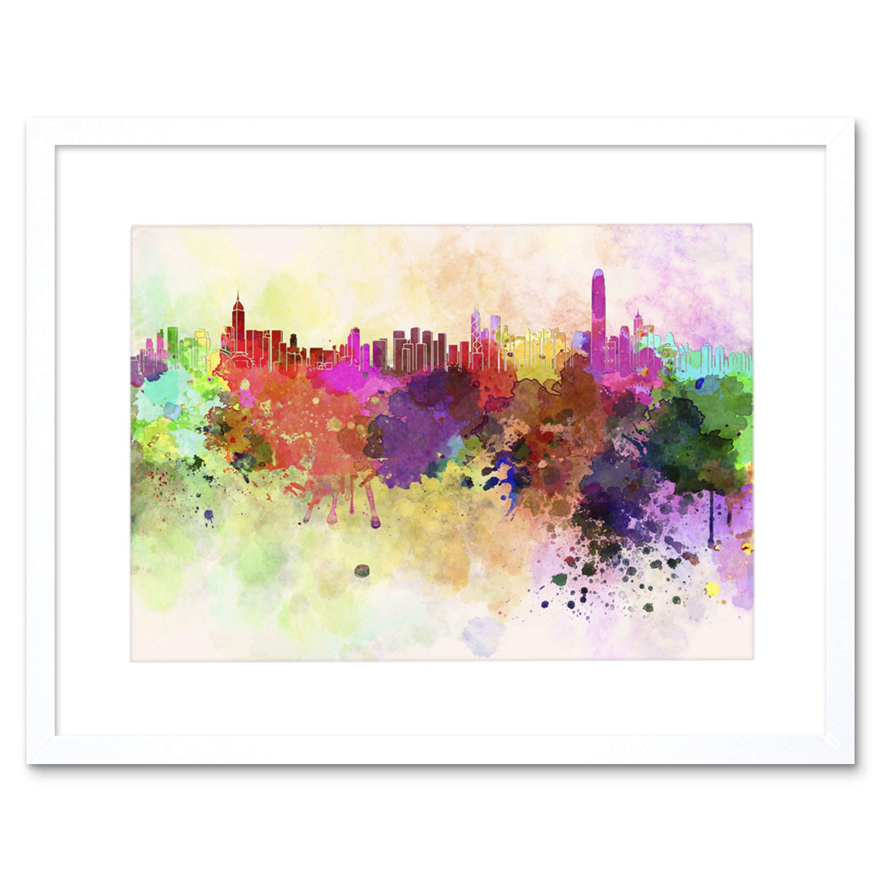 Wee Blue Coo Painting Cityscape Hong Kong Paint Splash Skyline Frame Print Picture F12X646