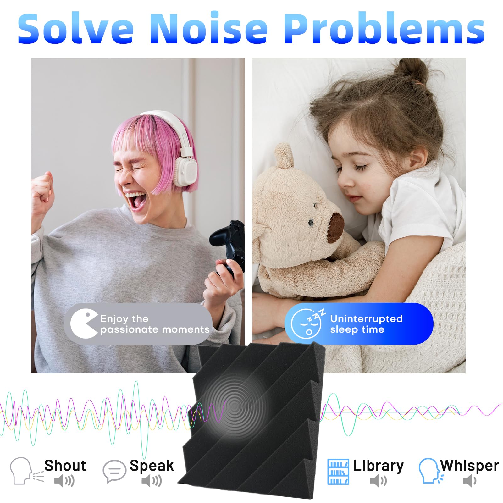Focusound Confezione da 16 pannelli fonoassorbenti in schiuma, 5,1 x 30,5 x 30,5 cm, pannelli fonoassorbenti da parete, ad alta densità, per studio, ufficio, sala giochi