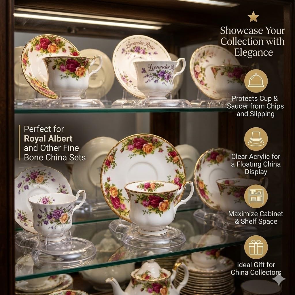 HOHIYA Lot de 12 présentoirs pour tasses à thé et soucoupes Transparent