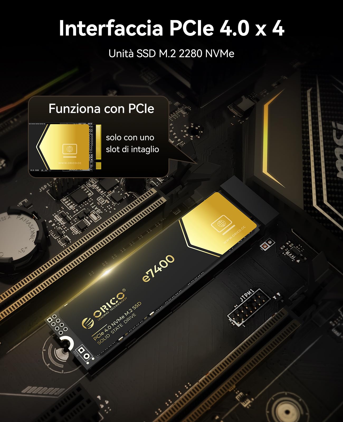 ORICO NVMe 1TB SSD M.2, PCIe 4.0X4 - Fino a 7200MB/s SSD M2, 3D NAND Flash Unità a Stato Solido Interno, Compatibile con macOS Windows per Giocatori e creatori-e7400