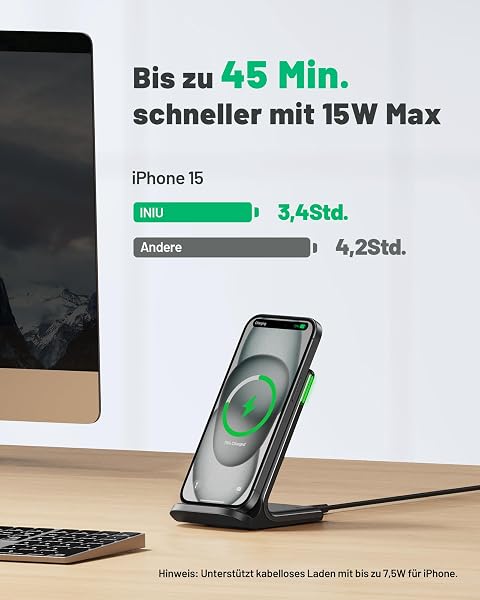 Iniu Wireless Charger, 15 W Inductive Charging Station Qi Certified Fast Wireless Charger Mobile Phone Compatible for iPhone 14, 13, 12 Pro, Mini, Max, X,r Xs, X, 8, Samsung Galaxy S22, S21, S20, S10, Google - 1