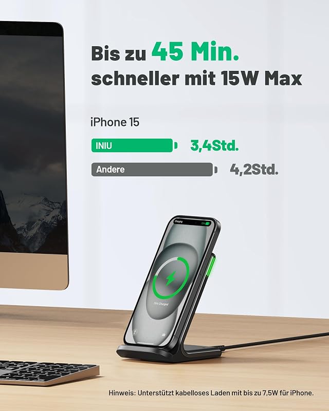 INIU 15W Qi Wireless Charger iPhone Samsung Galaxy Fast Charging Pad - 1 piece, black