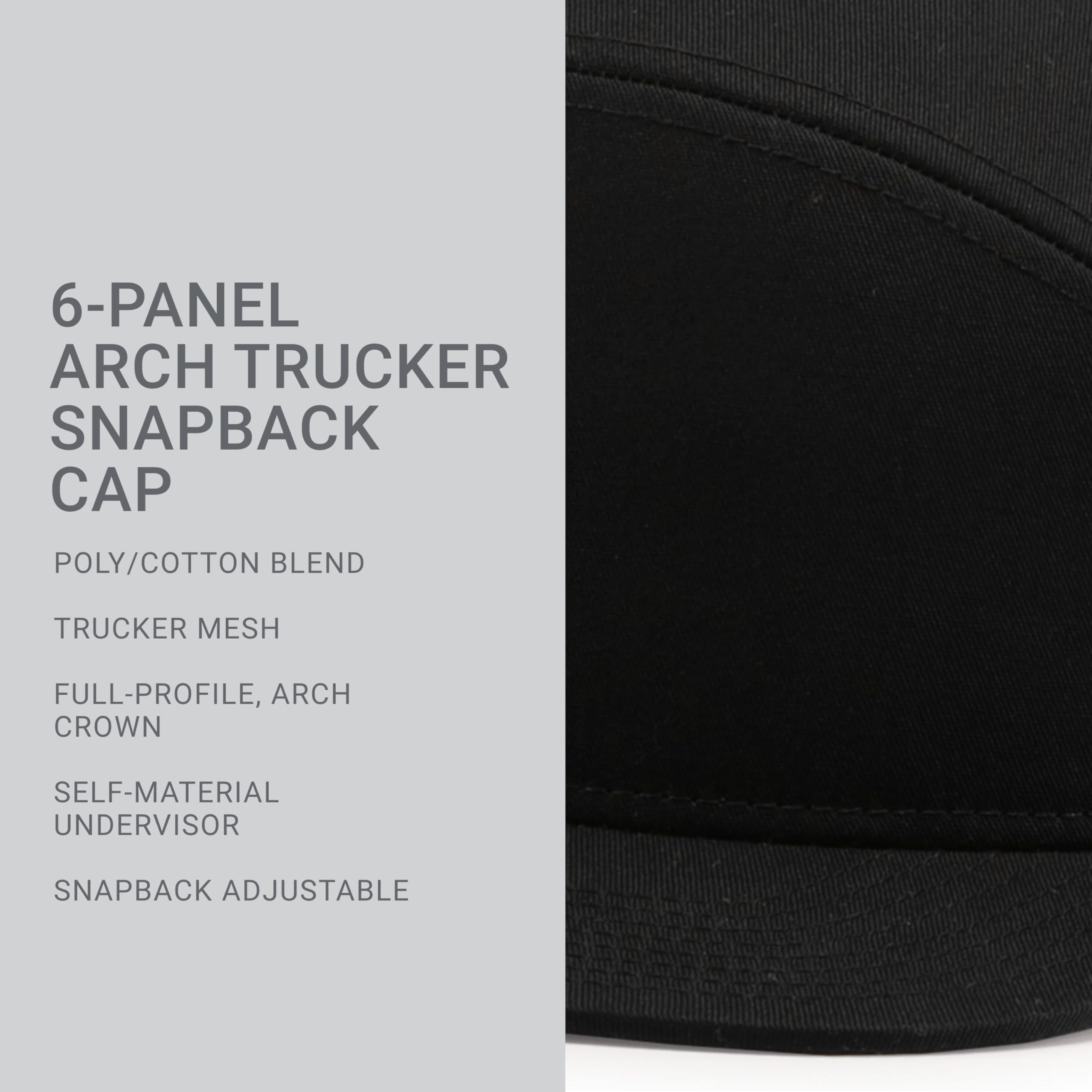 Pacific Headwear Unisex 6-panelowa czapka z daszkiem Arch Trucker Snapback, czarna, jeden rozmiar, Czarny, rozmiar uniwersalny