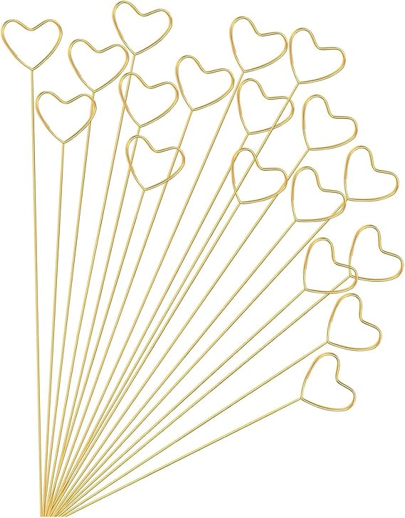 30 Pcs Floral Metal Place Card Holder Picks, Heart Loop