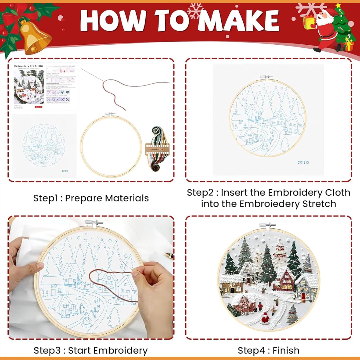Wang Damai Christmas Embroidery Kit Gothic Stamped Cross Stitch Kits for Beginners DIY Adult Cross Stitch Kits with Pattern,Embroidery Hoops, Instructions,Color Threads Needle Kit G