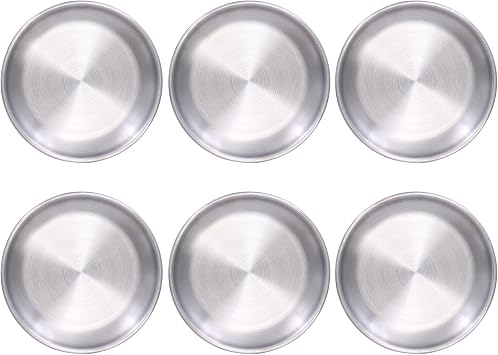 Alimat PluS 5.5 Inches Small Stainless Steel Plates Set of 6, Lightweight Metal Dinner Plates for Fruits and Snacks, Dishwasher Safe