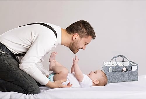 Miniatura 5 de Sammy & Lou Organizador de almacenamiento plegable de fieltro gris medio, diseño dividido para mantener organizados los pañales, toallitas y