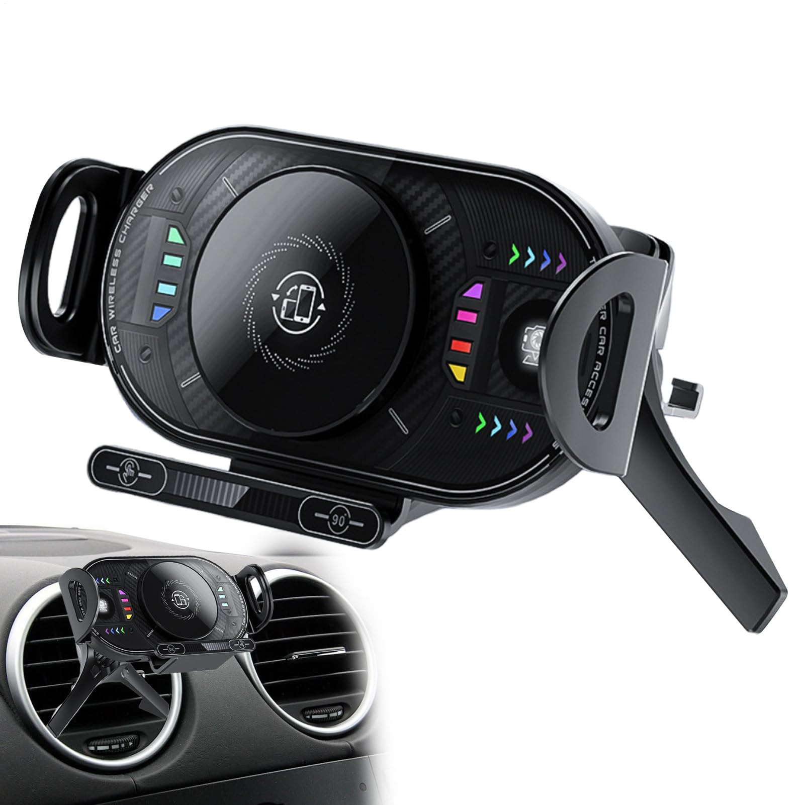 Supporto per cellulare da auto con caricabatterie, 15 W, pieghevole, girevole, ricarica rapida | Supporto di ricarica per smartphone in auto per bocchetta di ventilazione e la maggior parte dei veicoli