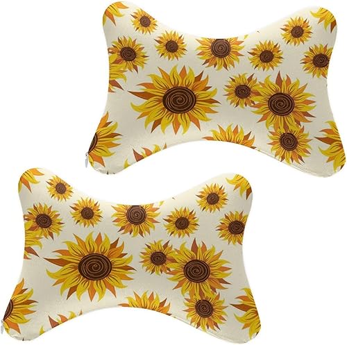 UPUPPIU Almohada para el cuello con patrón de flores de girasol amarillas, almohada cómoda para el cuello, forma de hueso, reposacabezas de coche,