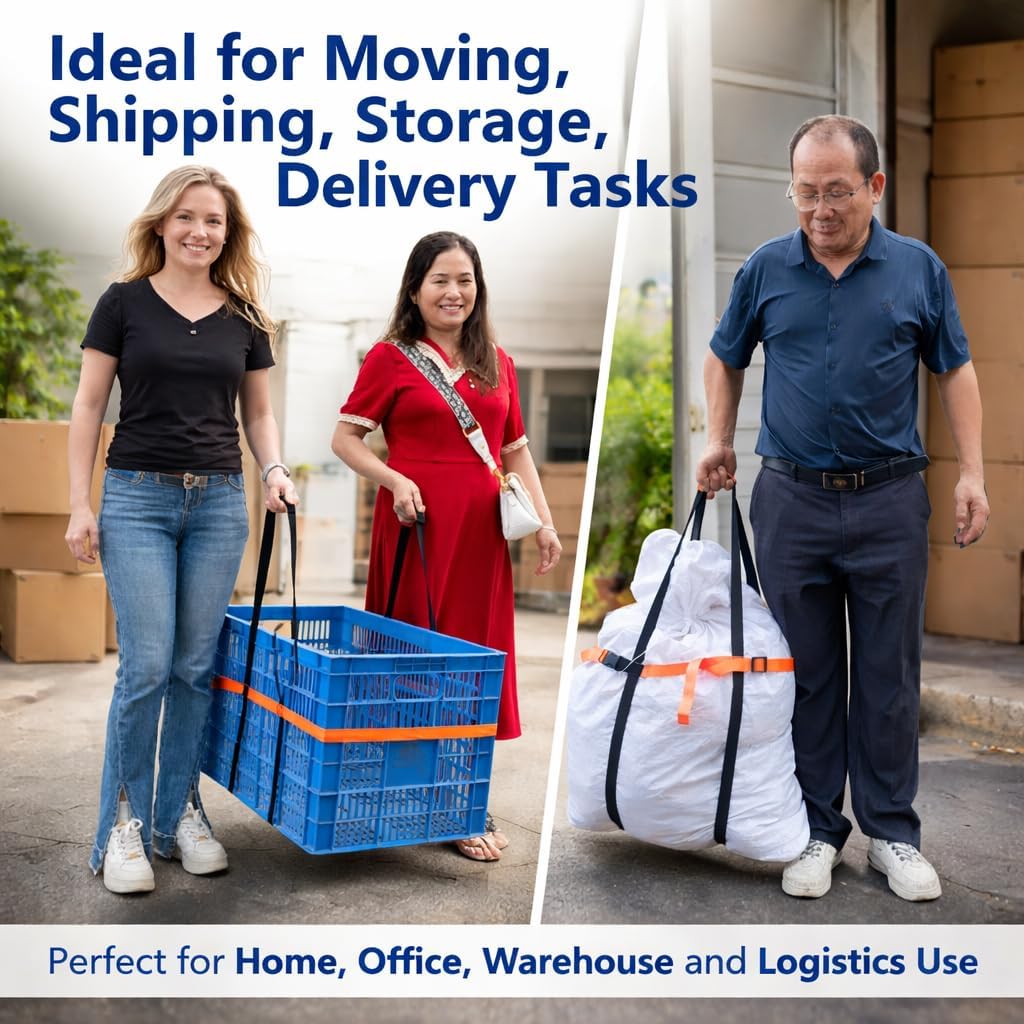 Box Moving Straps with Handle, Heavy Duty Adjustable Carrying Straps for Easy Lifting, Cargo Transport & Moving Supplies, Secure Box Carrier Harness with Reinforced Grip, Reusable Packing Straps