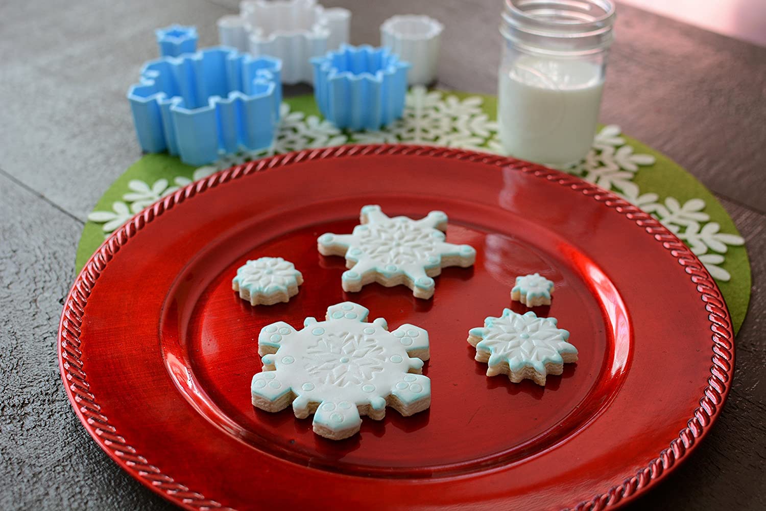 Juego de 5 cortadores de galletas de plástico de copo de nieve
