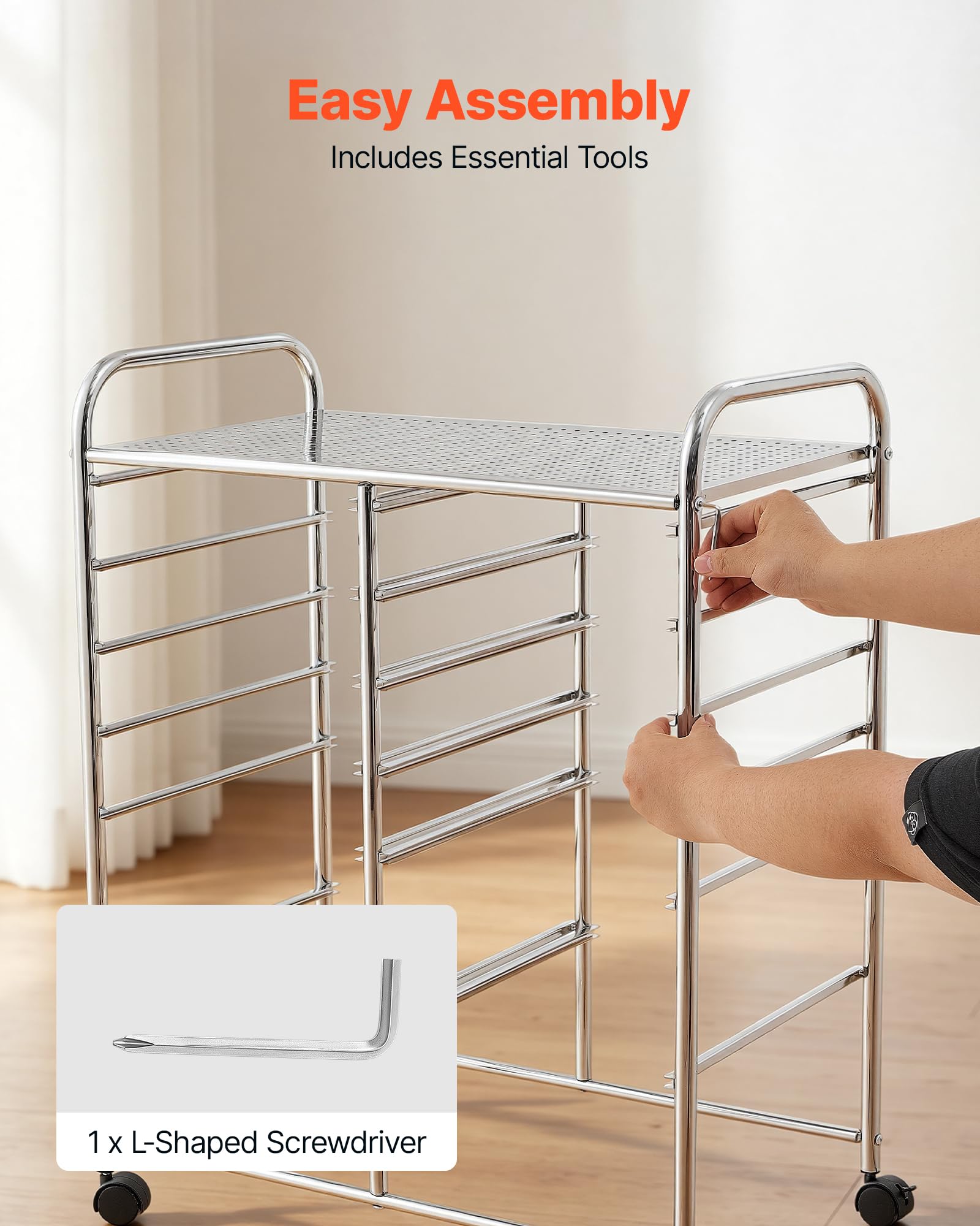 VEVOR Carrello con Cassetti Organizer a Doppia Fila con 12 Cassetti e Ruote, Carrello Portaoggetti, Telaio in Acciaio Cromato, Ruote Girevoli a 360° con 2 Freni, Ideale per Ufficio, Garage e Studio