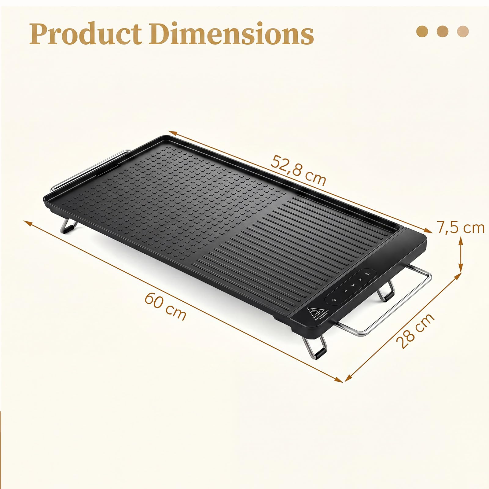 LIFEZEAL Plancha eléctrica fina 1300 W, parrilla eléctrica antiadherente con asas y pies plegables con superficie mixta, panel táctil LED y termostato ajustable, parrilla de mesa para picnic y camping