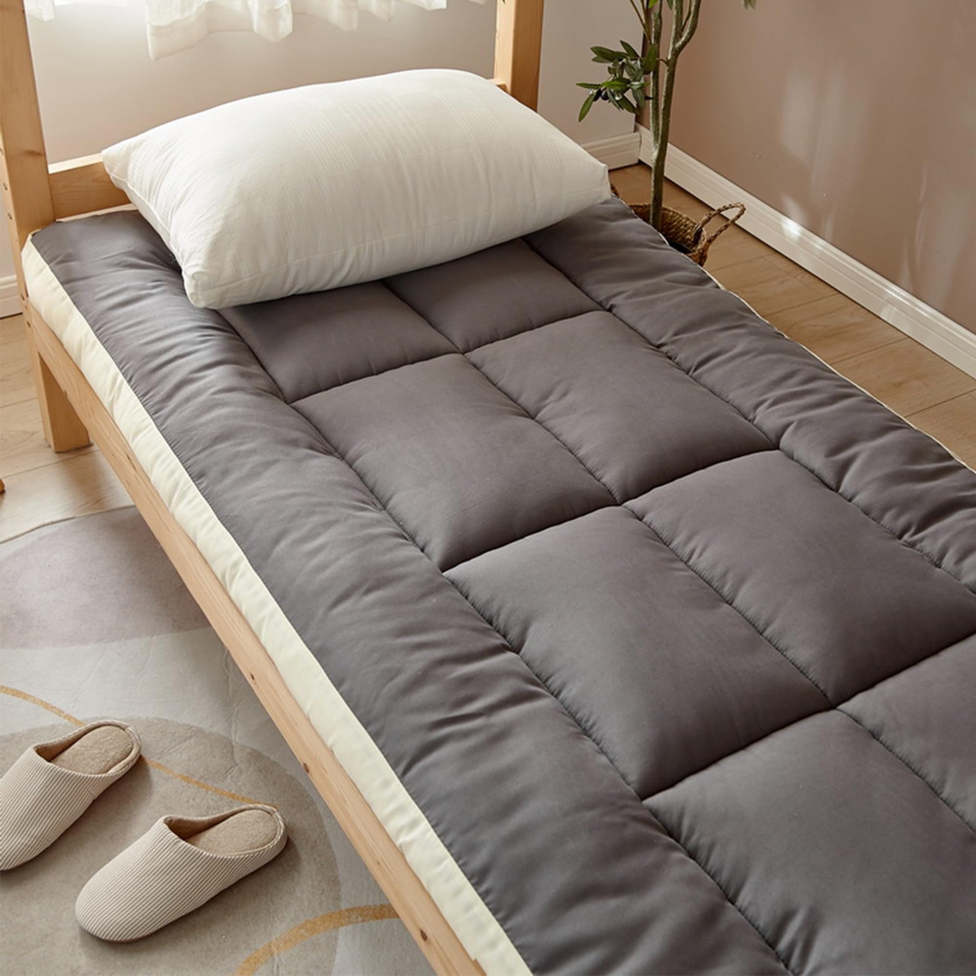 KNITTERS Extra Thick Japanese Futon Floor Mattress Portable Foldable Roll Up Tatami Mattress for and Guest Room,Dormitory, Youth Hostel(Dark gray,90x190cm/35x75inch)