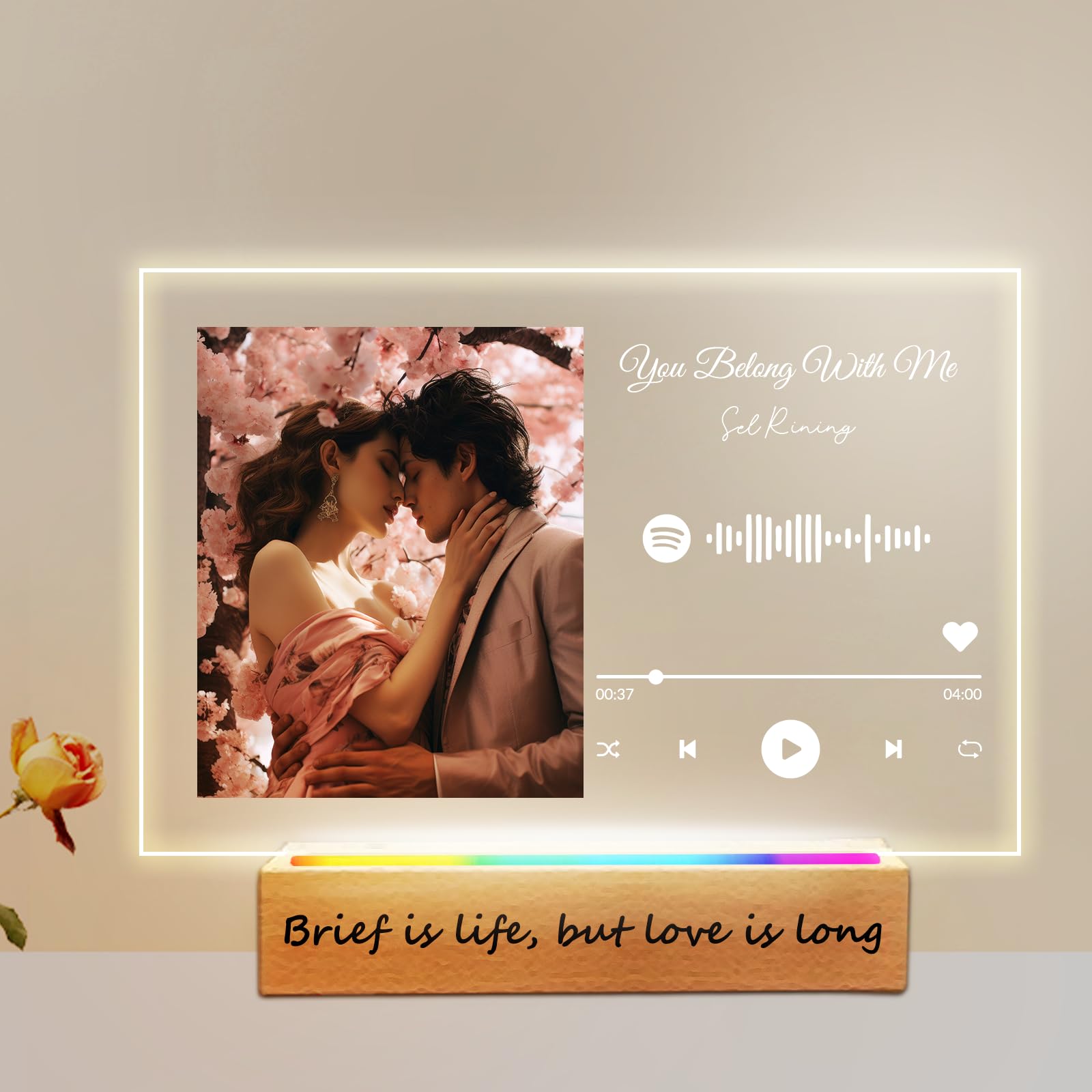 Toyofmine Men's Spotify-Horizontal Personalised Spotify Plaque Music Plaque With Photo Personalised Valentines Gifts For Wo Him Boyfriend Girlfriend Led Acrylic Song Gift For Birthday Christmas