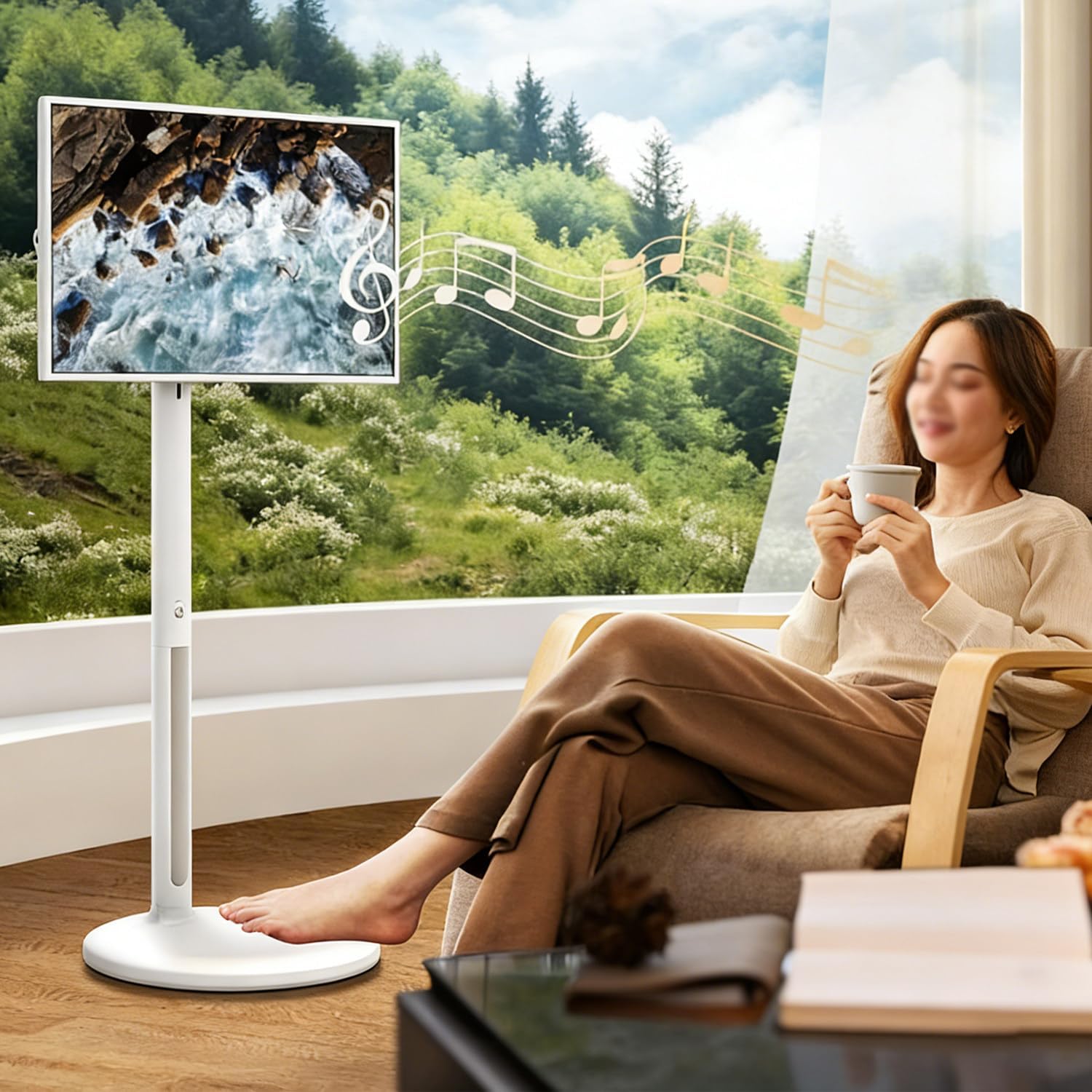 Smart Portable TV On Wheels,21.5"/24"/27"/32" Touch Screen Monitor with 13MP Webcam, 8G RAM+128G Storage, Rotatable Display for Home/Office/Travel 21.5inches