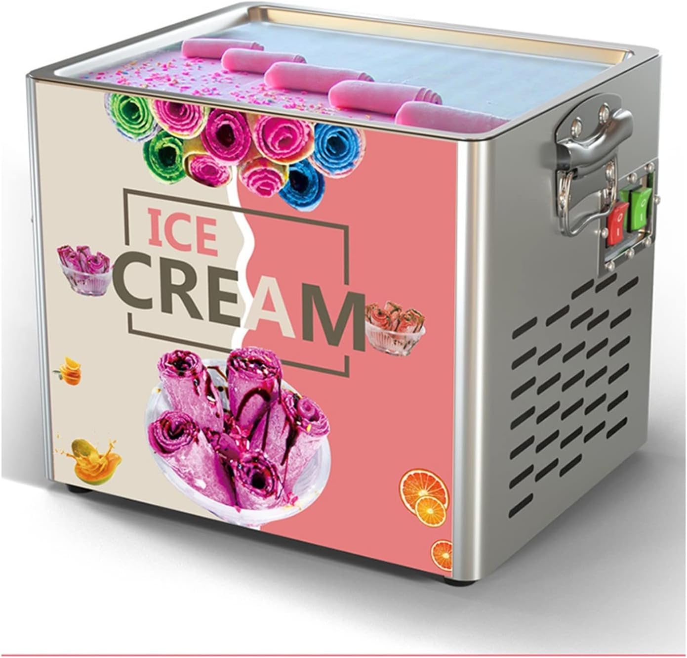 330W Electric Fried Ice Cream Roll Machine Commerial Use and Home Use Stainless Stell Fried Ice Pan Simple operation, suitable for beginners