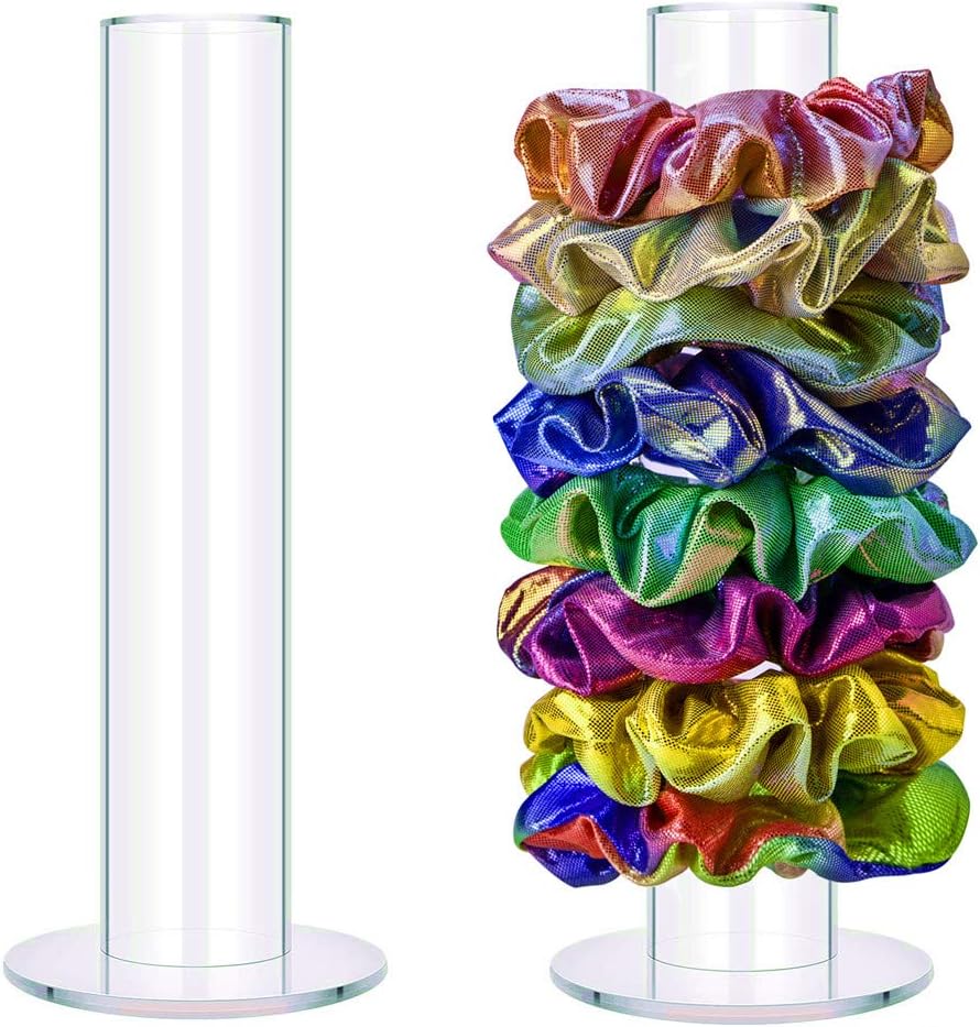 2 Packs Scrunchies Holder Stand Organizer Large Clear Jewelry Bracelet Hair Ties Organizer Jewelry Bracelet Watch Display Stand Rack Hair Scrunchy Cylinder Stand for A Lot of Scrunchies