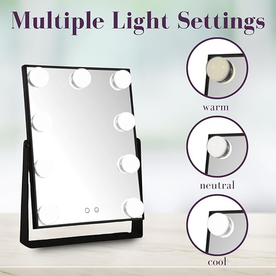 JERDON Lighted Makeup Mirror with 1X Magnification - Black - JHW100B | Hollywood Style, 11.75 x 15.75 Rectangular Frame
