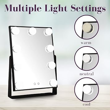 JERDON Lighted Makeup Mirror with 1X Magnification - Black - JHW100B | Hollywood Style, 11.75 x 15.75 Rectangular Frame